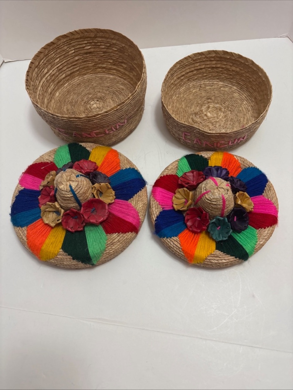 Mexican Tortillero Tortilla Warmer Straw Basket Handmade 8” 7” Stacking Set New